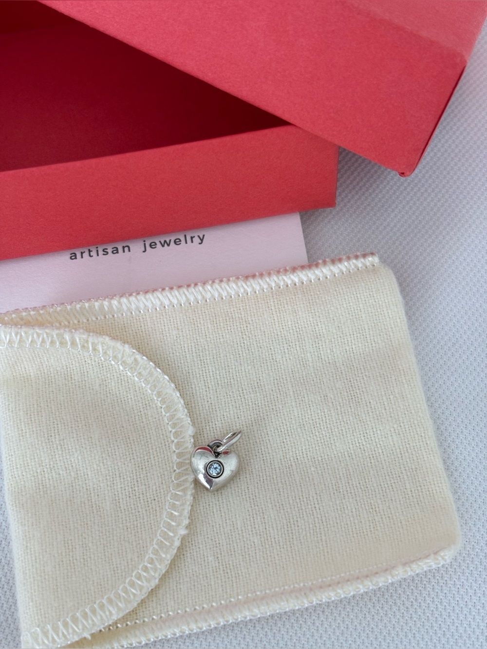 James Avery Sterling Silver Keepsake Heart Charm (March / Aqua Spinel)